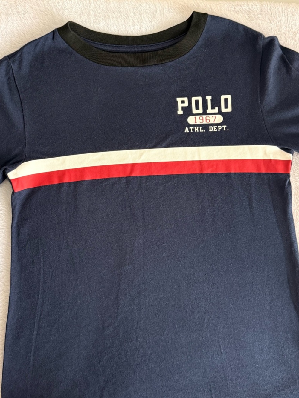 Polo by Ralph Lauren Navy Long-Sleeve Tee with White & Red Chest Stripe
